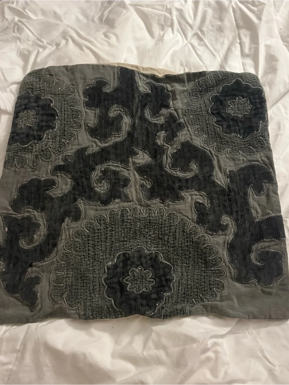 Decorative Velvet Appliqué Pillow Cover in Charcoal and Smoke potter barn 20x20
